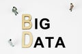 On a white background, figures of businessmen, wooden letters and the inscription - BIG DATA