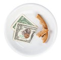 Economy crisis dollar currency concept with bread Royalty Free Stock Photo