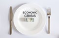 Economy crisis with USA dollar currency concept photo with default sign on white plate Royalty Free Stock Photo