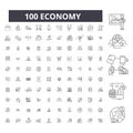Economy editable line icons, 100 vector set, collection. Economy black outline illustrations, signs, symbols Royalty Free Stock Photo