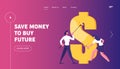 Economy and Finance Success Website Landing Page. Business Man and Woman with Rollers Drawing Huge Dollar Sign Royalty Free Stock Photo