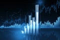 Economy growth, investing and analytics concept with rising up financial chart candlestick, graphs and indicators on dark blue
