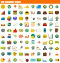 100 economy icon set, flat style