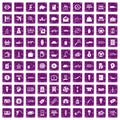 100 economy icons set grunge purple Royalty Free Stock Photo