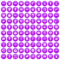 100 economy icons set purple Royalty Free Stock Photo