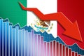 Economy of Mexico falling down with arrow and flag