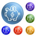 Economy save piggy bank icons set vector Royalty Free Stock Photo