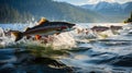 Ecosystem at Work Spawning Salmon in a Serene River Royalty Free Stock Photo