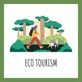 Ecotourism and traveling banner or mobile screen, flat vector illustration.