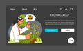 Ecotoxicology night or dark mode web banner or landing page. Scientist