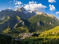 Ecrins National Park and the Village of La Grave with La Meije peak. Hautes-Alpes French Alps. France Royalty Free Stock Photo
