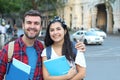 Ecstatic couple of international students abroad