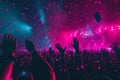 Ecstatic crowd at concert celebration with confetti Royalty Free Stock Photo