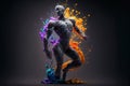 Ecstatic dance of a cyborg with splash of colours. Generative AI