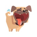 Ecstatic Happy Little Pet Pug Dog Puppy With Collar Emoji Cartoon Illustration
