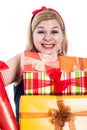 Ecstatic woman with many presents