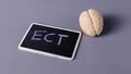 ECT (Electroconvulsive Therapy) Concept: Brain Model and Chalkboard for Mental Health Treatment Royalty Free Stock Photo