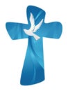 Ector christian cross. Abstract Holy Spirit with dove on blue background Royalty Free Stock Photo