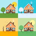 Ector flat style illustration of houses in different seasons Royalty Free Stock Photo