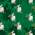 Seamless floral pattern for design of textile, wallpaper, wrapping paper. Rose flower with leaves and buds, on a green Royalty Free Stock Photo