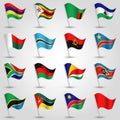 Ector sets of waving flags southern africa on silver pole and red one - icon of african states Royalty Free Stock Photo