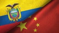 Ecuador and China two flags textile cloth, fabric texture