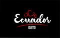 Ecuador country on black background with red love heart and its capital Quito