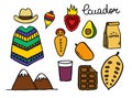 Ecuador doodle icons. Ecuadorian theme, vector illustration