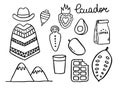 Ecuador doodle icons. Ecuadorian theme, vector illustration