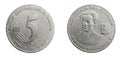 Ecuador five centavos coin on a white isolated background Royalty Free Stock Photo