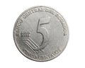 Ecuador five centavos coin on a white isolated background Royalty Free Stock Photo