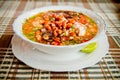 Ecuador food: shrimp and fish ceviche, raw fish