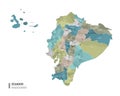 Ecuador higt detailed map with subdivisions. Administrative map of Ecuador with districts and cities name, colored by states and