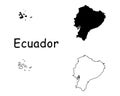 Ecuador Country Map. Black silhouette and outline isolated on white background. EPS Vector