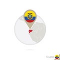 Ecuador map and flag in circle. Map of Ecuador, Ecuador flag pin Royalty Free Stock Photo