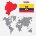 Ecuador map on a world map with flag and map pointer. Vector illustration Royalty Free Stock Photo