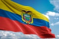 Ecuador national flag waving blue sky background realistic 3d illustration