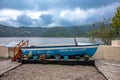 Ecuador - October 7, 2022: Cuicocha crater lake at the foot of Cotacachi Volcano in the Ecuadorian Andes.