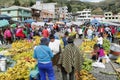 Ecuadorian ethnic people with indigenous clothes in a rural Saturday market in Zumbahua village, Ecuador.