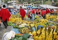 Ecuadorian ethnic people with indigenous clothes in a rural Saturday market in Zumbahua village, Ecuador.