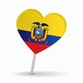 Ecuadorian flag heart-shaped map pointer layout. Vector illustration.