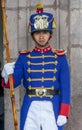 A Ecuadorian guard stands on duty at the entrance to Carondelet Palace in Quito in Ecuador in South America.