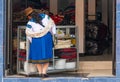 Indigenous Otavalo Woman in Shop, Ecuador Royalty Free Stock Photo