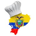 Ecuadorian national cuisine concept. Chef hat with map of Ecuador. 3D rendering