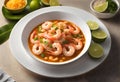 The ecuadorian national dish Encebollado soup with shrimps on the table