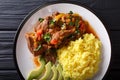 Ecuadorian seco de chivo stewed goat meat with a side dish of ye Royalty Free Stock Photo