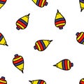 Ecuadorian traditional toy trompo seamless doodle pattern, vector illustration