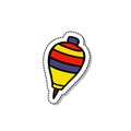Ecuadorian traditional toy trompo, wood spinning top doodle icon, vector sticker illustration