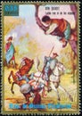 ECUATORIAL GUINEA - CIRCA 1975: stamp shows Fight the Knight of Mirrors, Don Quixote serie