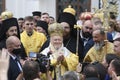 Ecumenical Patriarch Bartholomew during a religious service close to the St. Sophia Cathedral in Kyiv, Ukraine